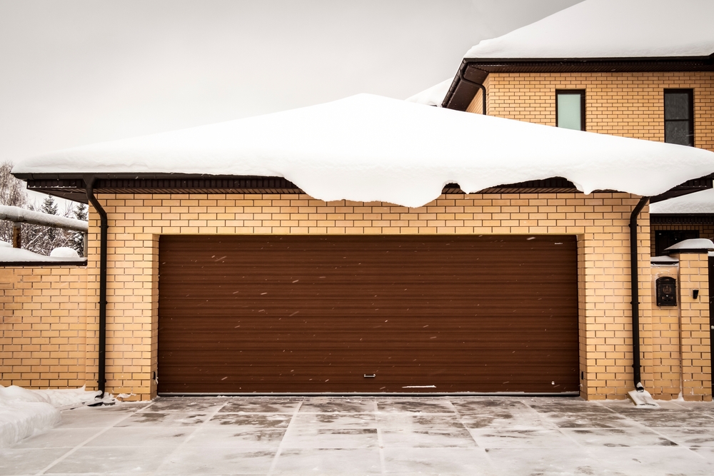 Brown,Garage,Door,In,A,Private,House,In,Winter.